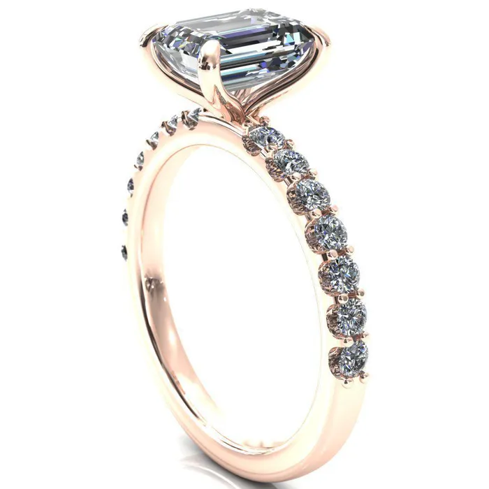 Mylene Emerald Center Stone 4 Prong Sculptural Half Eternity Diamond Engagement Ring Fire Brilliance Rings