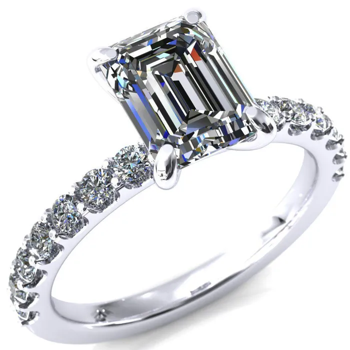 Mylene Emerald Center Stone 4 Prong Sculptural Half Eternity Diamond Engagement Ring Fire Brilliance Rings