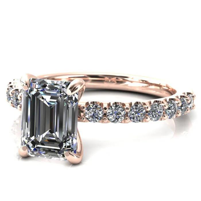 Mylene Emerald Center Stone 4 Prong Sculptural Half Eternity Diamond Engagement Ring Fire Brilliance Rings