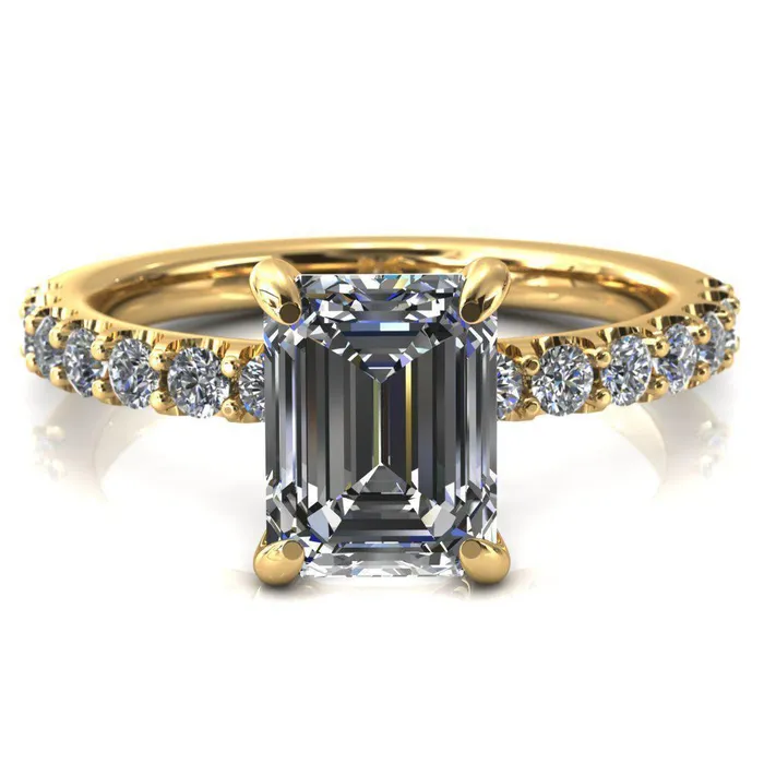 Mylene Emerald Center Stone 4 Prong Sculptural Half Eternity Diamond Engagement Ring Fire Brilliance Rings