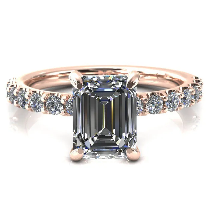 Mylene Emerald Center Stone 4 Prong Sculptural Half Eternity Diamond Engagement Ring Fire Brilliance Rings