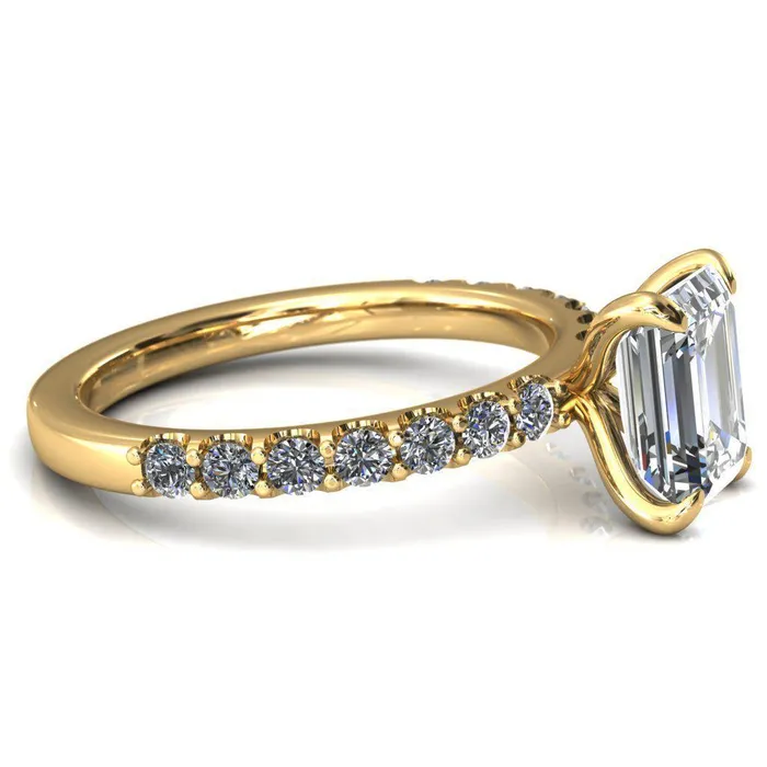 Mylene Emerald Center Stone 4 Prong Sculptural Half Eternity Diamond Engagement Ring Fire Brilliance Rings