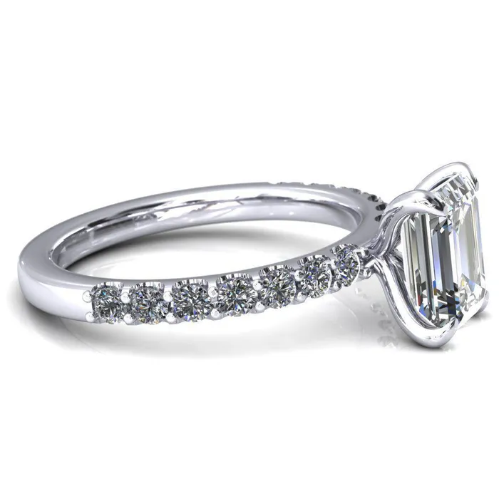 Mylene Emerald Center Stone 4 Prong Sculptural Half Eternity Diamond Engagement Ring Fire Brilliance Rings