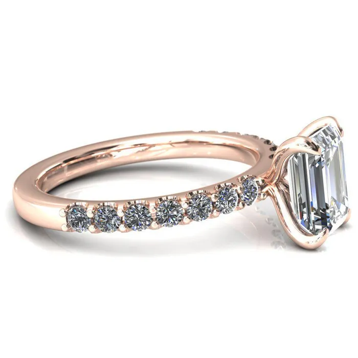 Mylene Emerald Center Stone 4 Prong Sculptural Half Eternity Diamond Engagement Ring Fire Brilliance Rings