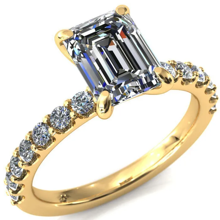 Mylene Emerald Center Stone 4 Prong Sculptural Half Eternity Diamond Engagement Ring Fire Brilliance Rings