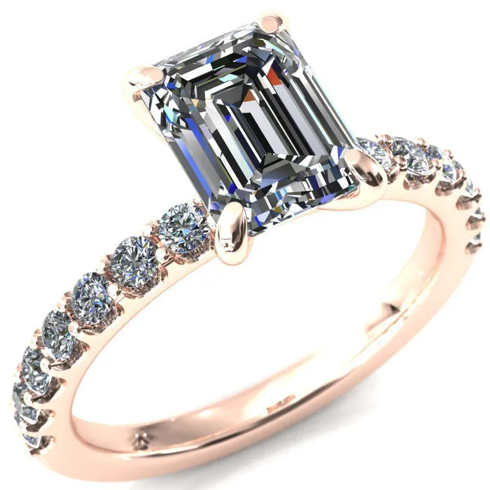 Mylene Emerald Center Stone 4 Prong Sculptural Half Eternity Diamond Engagement Ring Fire Brilliance Rings