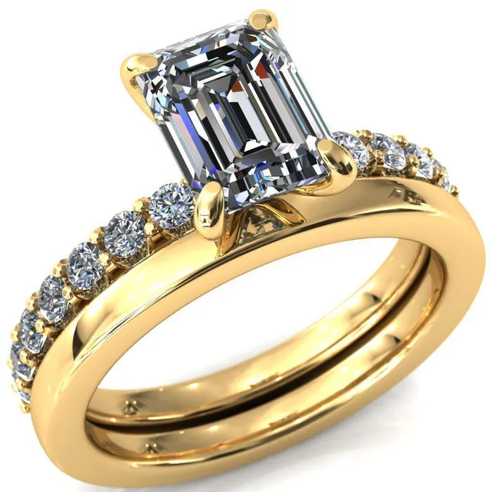 Mylene Emerald Center Stone 4 Prong Sculptural Half Eternity Diamond Engagement Ring Fire Brilliance Rings