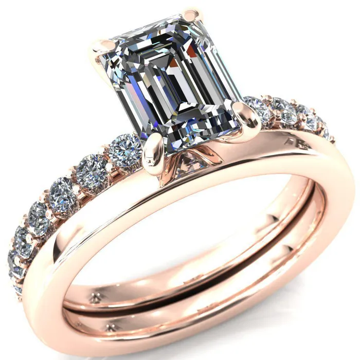 Mylene Emerald Center Stone 4 Prong Sculptural Half Eternity Diamond Engagement Ring Fire Brilliance Rings
