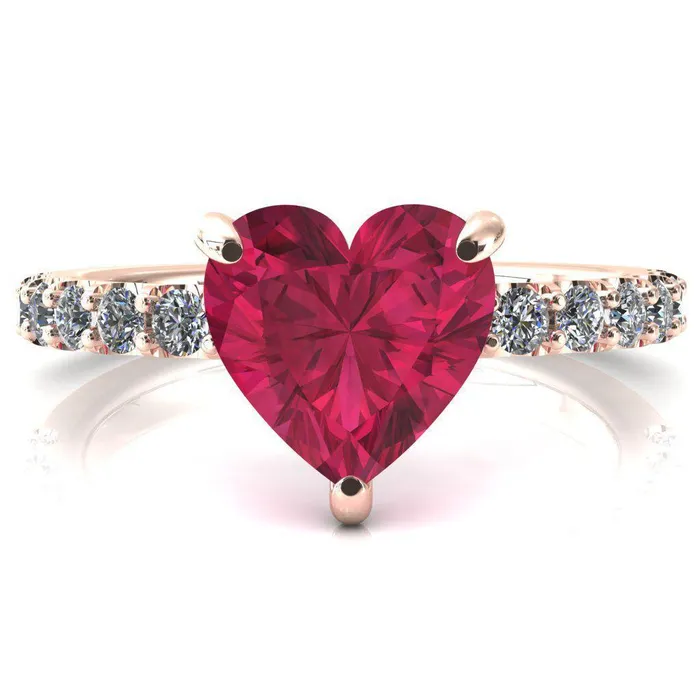 Mylene Heart Ruby 3 Prong Sculptural Half Eternity Diamond Engagement Ring Fire Brilliance Rings
