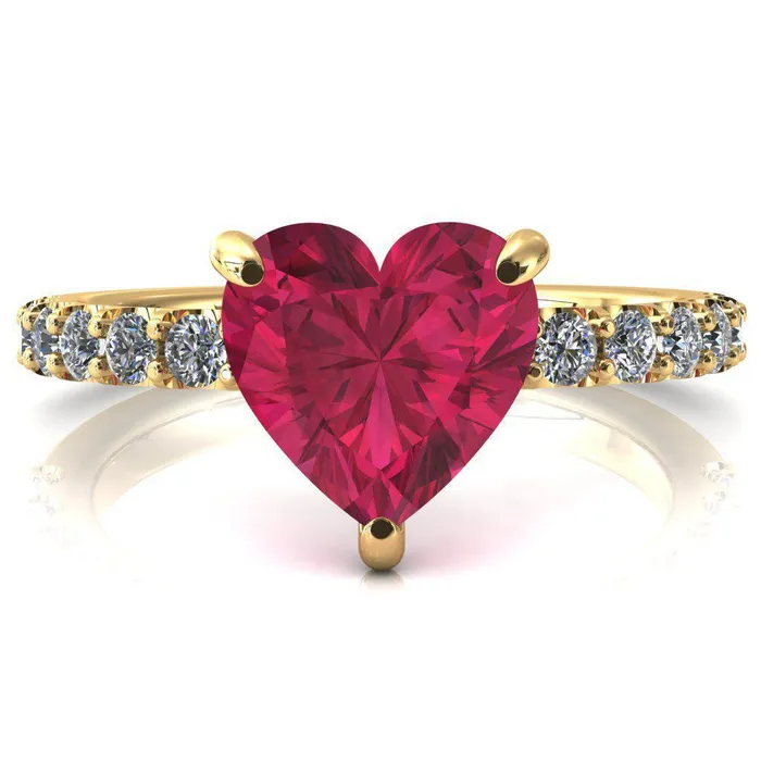 Mylene Heart Ruby 3 Prong Sculptural Half Eternity Diamond Engagement Ring Fire Brilliance Rings
