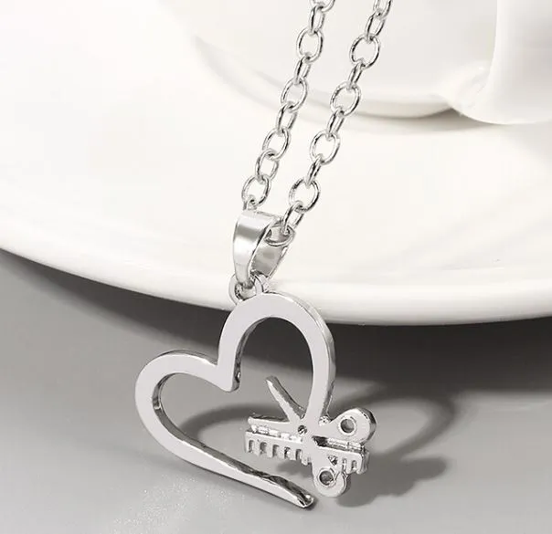 N1112 Silver Heart Scissor Comb Hairdresser Necklace with FREE Earrings alice Necklaces N1112 Silver Heart Scissor Comb Hairdresser Necklace with FREE Earrings alice Necklaces