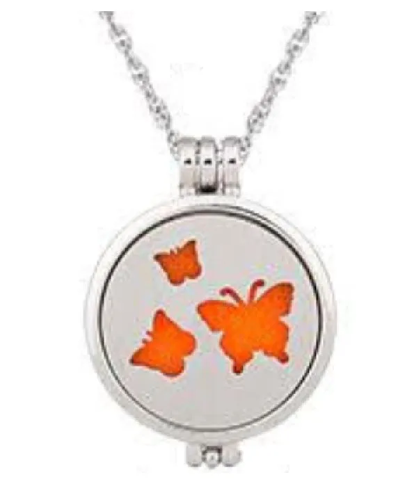 N1189 Silver Triple Butterfly Love Essential Oil Necklace with FREE Earrings PLUS 5 Different Color Pads polly Necklaces