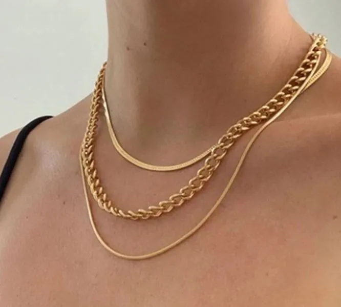 N1203 Gold Multi Chain Necklace with FREE Earrings polly Necklaces