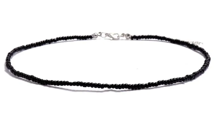 N1237 Silver Black Seed Bead Choker Necklace with FREE Earrings polly Necklaces