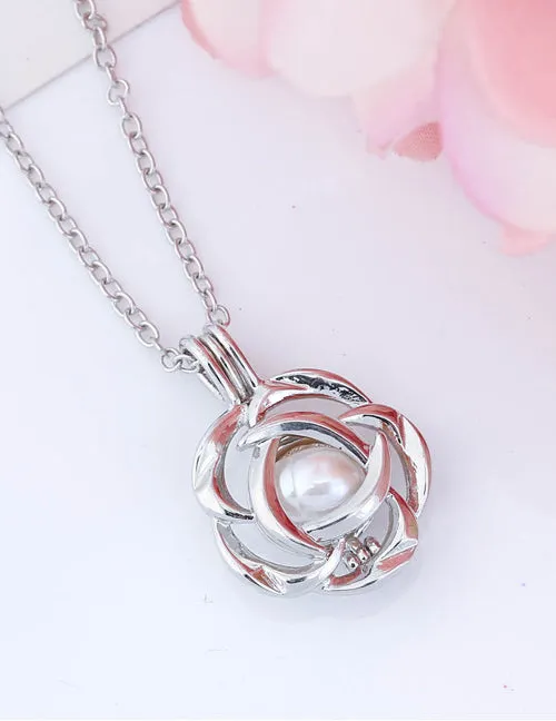 N1424 Silver Flower Shape with Pearl Necklace With FREE Earrings 02 Necklaces