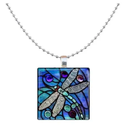 N1795 Silver Blue Dragonfly Square Beaded Chain Necklace with FREE Earrings polly Necklaces N1795 Silver Blue Dragonfly Square Beaded Chain Necklace with FREE Earrings polly Necklaces