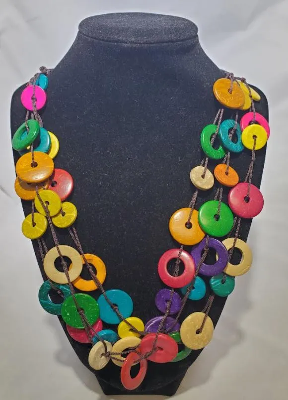 N2042 Colorful Wooden Disk Necklace with FREE EARRINGS polly Necklaces