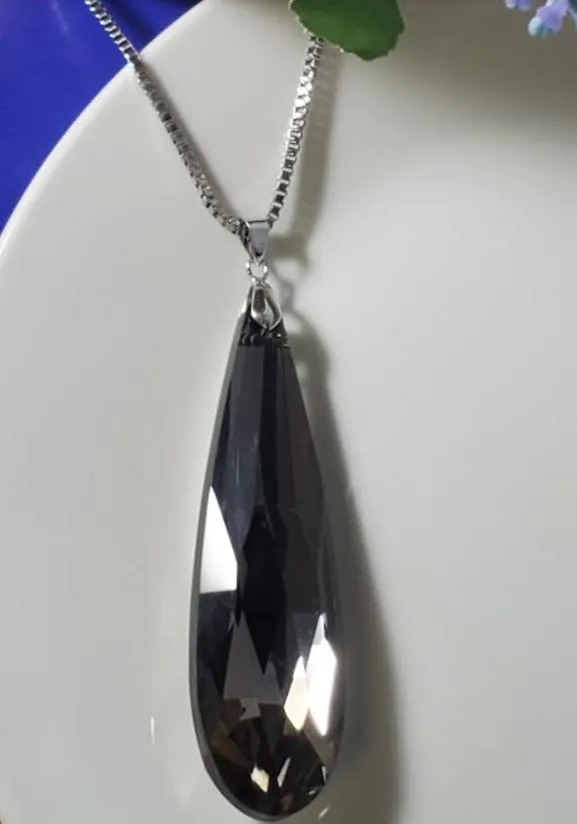 N2215 Silver Large Gray Gemstone Necklace with FREE Earrings polly Necklaces
