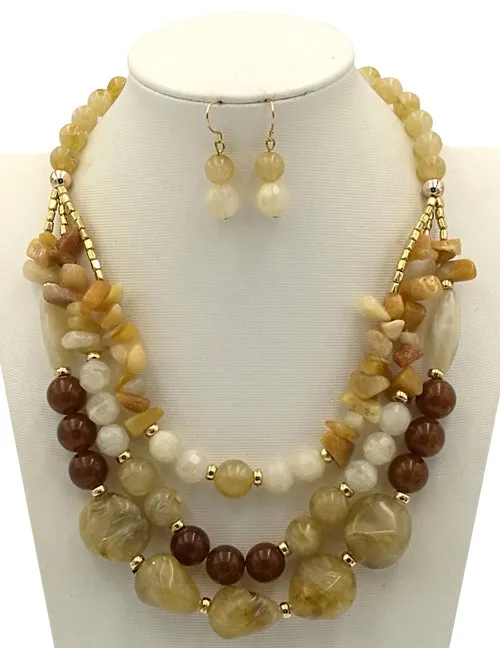 N41 White Tan Stone Look Necklace with FREE Earrings 02 Necklaces