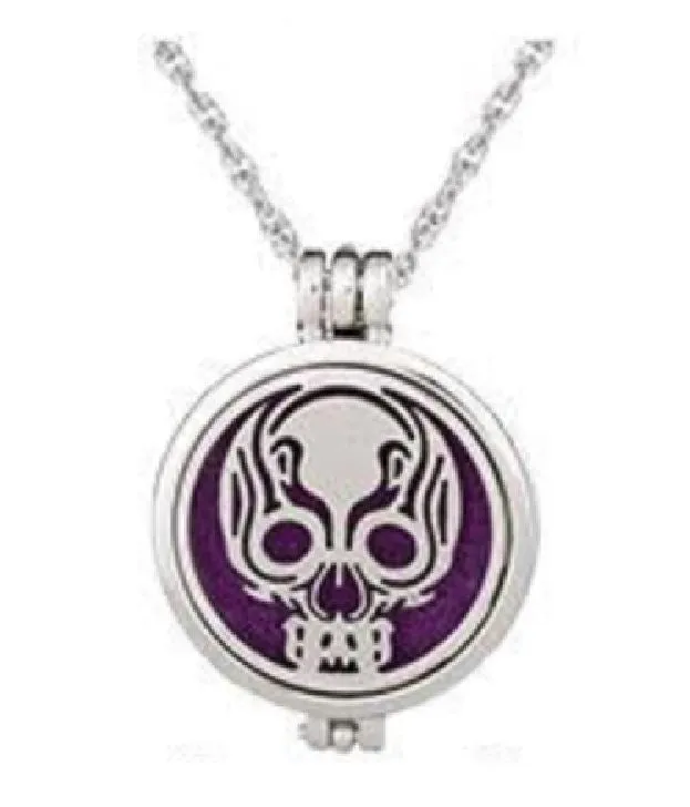 N647 Silver Skull Essential Oil Necklace with FREE Earrings PLUS 5 Different Color Pads polly Necklaces