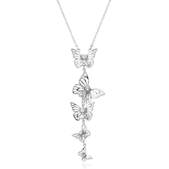 N689 Silver Multi Butterfly Diamond Necklace with FREE Earrings 02 Necklaces