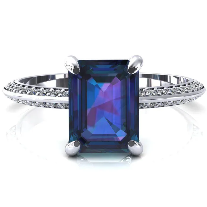 Nancy Emerald Alexandrite 4 Prong 12 Eternity Diamond Knife Shank Accent Engagement Ring Fire Brilliance Rings Nancy Emerald Alexandrite 4 Prong 12 Eternity Diamond Knife Shank Accent Engagement Ring Fire Brilliance Rings