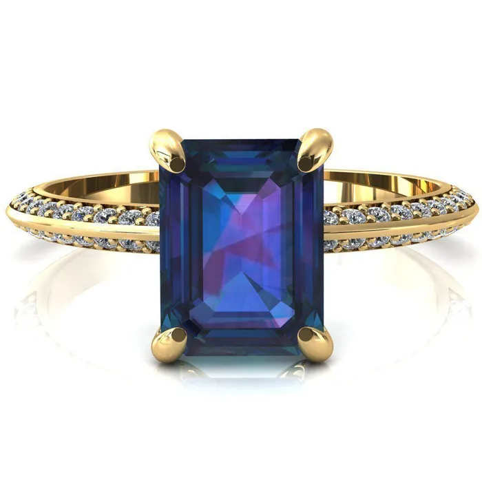 Nancy Emerald Alexandrite 4 Prong 12 Eternity Diamond Knife Shank Accent Engagement Ring Fire Brilliance Rings