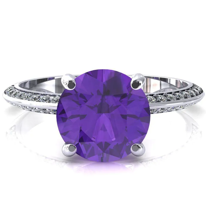 Nancy Round Amethyst 4 Prong 12 Eternity Diamond Knife Shank Accent Engagement Ring Fire Brilliance Rings Nancy Round Amethyst 4 Prong 12 Eternity Diamond Knife Shank Accent Engagement Ring Fire Brilliance Rings