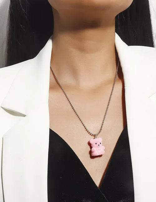 Necklaces 02 L420 Light Pink Fuzzy Gummy Bear on Beaded Chain Necklace FREE Earrings Necklaces 02 L420 Light Pink Fuzzy Gummy Bear on Beaded Chain Necklace FREE Earrings