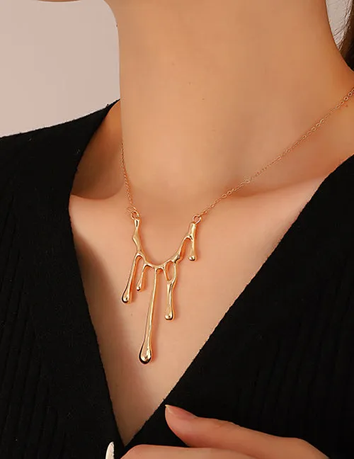 Necklaces 02 N2117 Gold Dripping Necklace with Free Earrings