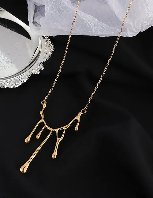 Necklaces 02 N2117 Gold Dripping Necklace with Free Earrings