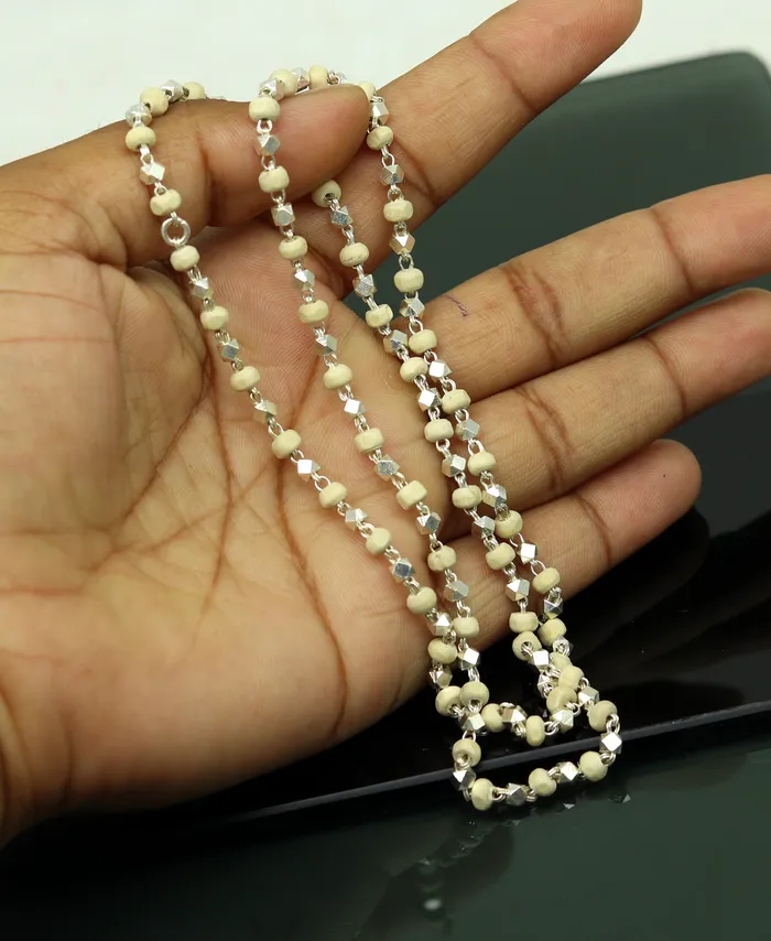Necklaces 24 Sterling silver handmade wooden beads basil rosary beads silver chain necklace unisex jewelry tulsi mala customized necklace ch81 TRIBAL ORNAMENTS Necklaces 24 Sterling silver handmade wooden beads basil rosary beads silver chain necklace unisex jewelry tulsi mala customized necklace ch81 TRIBAL ORNAMENTS