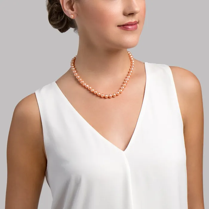 Necklaces 7075mm Peach Freshwater Pearl Necklace AAA Quality spt