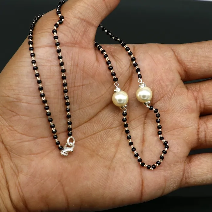 Necklaces 925 sterling silver black beads chain necklace vintage stylish fancy necklace traditional style brides Mangalsutra necklace India set218 TRIBAL ORNAMENTS Necklaces 925 sterling silver black beads chain necklace vintage stylish fancy necklace traditional style brides Mangalsutra necklace India set218 TRIBAL ORNAMENTS