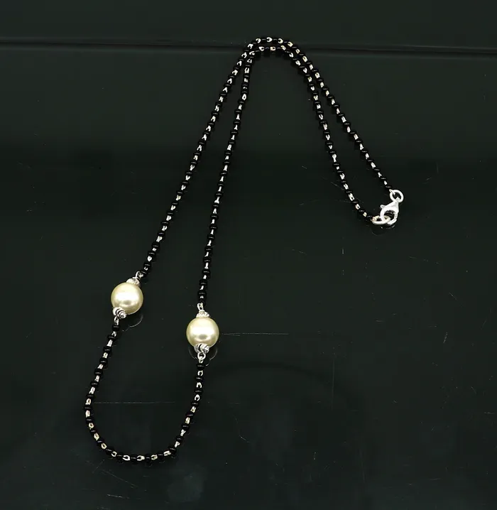 Necklaces 925 sterling silver black beads chain necklace vintage stylish fancy necklace traditional style brides Mangalsutra necklace India set218 TRIBAL ORNAMENTS