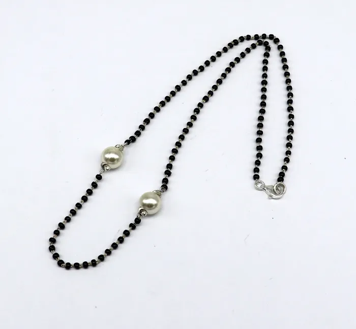 Necklaces 925 sterling silver black beads chain necklace vintage stylish fancy necklace traditional style brides Mangalsutra necklace India set218 TRIBAL ORNAMENTS
