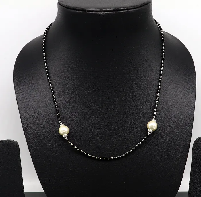 Necklaces 925 sterling silver black beads chain necklace vintage stylish fancy necklace traditional style brides Mangalsutra necklace India set218 TRIBAL ORNAMENTS