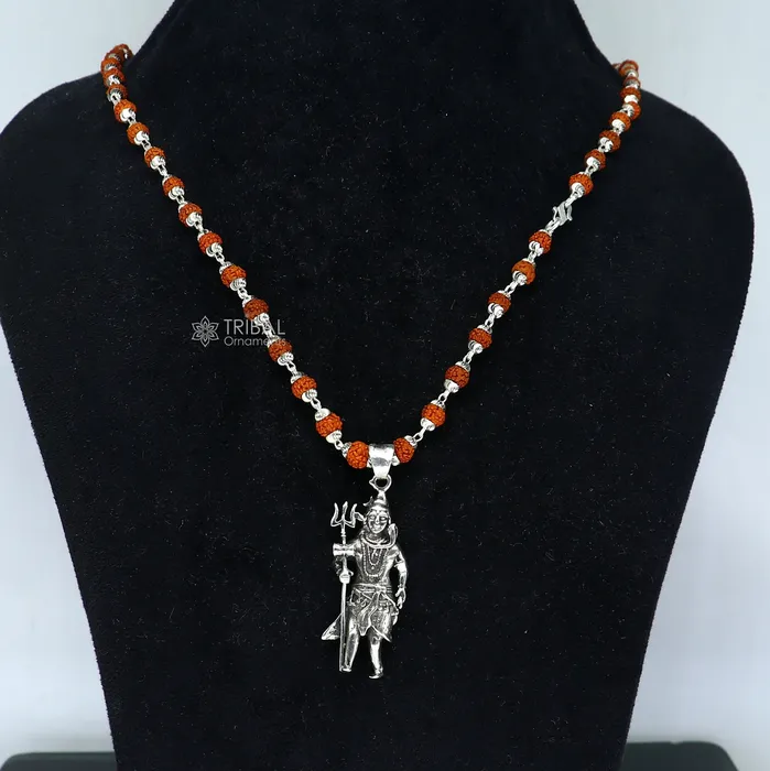 Necklaces 925 sterling silver handmade Divine Lord shiva with trident pendant Rudraksha chain holy pendant protect from negative energy nsp756 TRIBAL ORNAMENTS