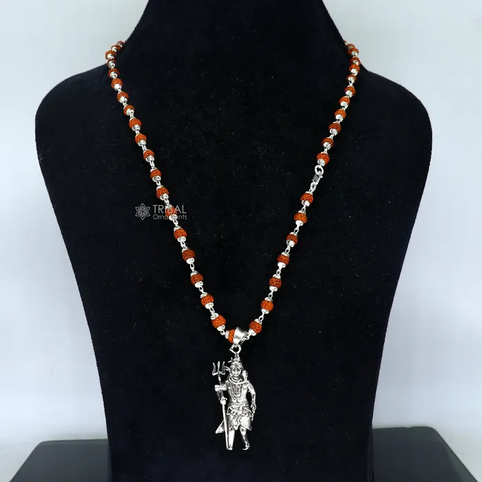 Necklaces 925 sterling silver handmade Divine Lord shiva with trident pendant Rudraksha chain holy pendant protect from negative energy nsp756 TRIBAL ORNAMENTS