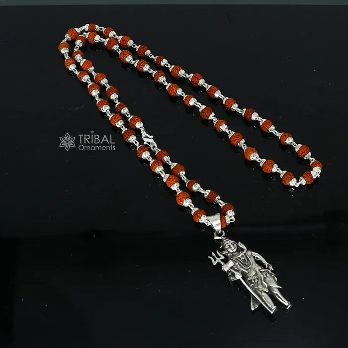 Necklaces 925 sterling silver handmade Divine Lord shiva with trident pendant Rudraksha chain holy pendant protect from negative energy nsp756 TRIBAL ORNAMENTS