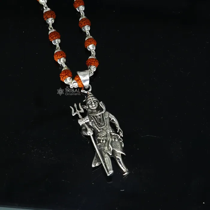 Necklaces 925 sterling silver handmade Divine Lord shiva with trident pendant Rudraksha chain holy pendant protect from negative energy nsp756 TRIBAL ORNAMENTS