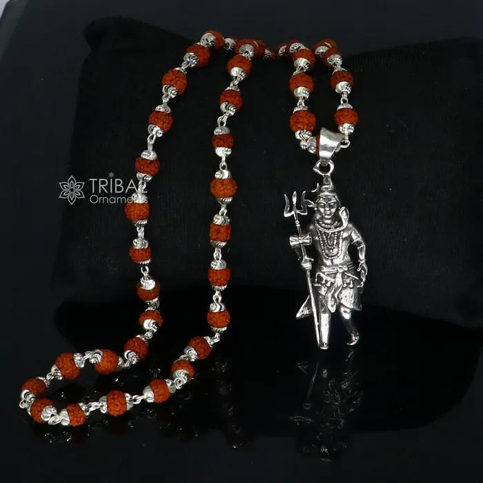 Necklaces 925 sterling silver handmade Divine Lord shiva with trident pendant Rudraksha chain holy pendant protect from negative energy nsp756 TRIBAL ORNAMENTS