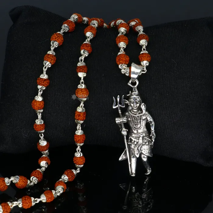 Necklaces 925 sterling silver handmade Divine Lord shiva with trident pendant Rudraksha chain holy pendant protect from negative energy nsp756 TRIBAL ORNAMENTS