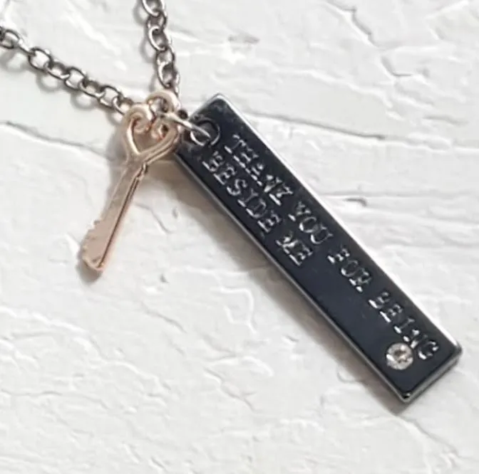 Necklaces alice AZ543 Gun Metal Thank You For Being Beside Me Necklace with FREE EARRINGS Necklaces alice AZ543 Gun Metal Thank You For Being Beside Me Necklace with FREE EARRINGS