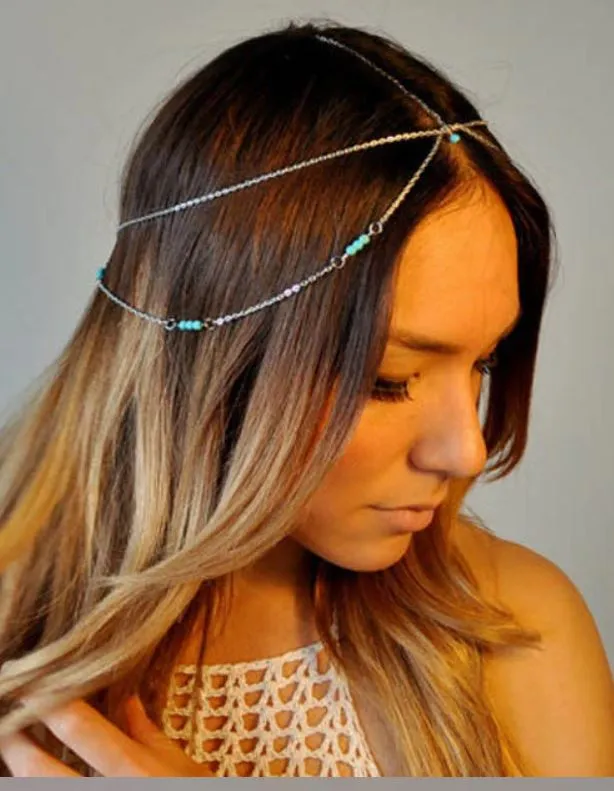 Necklaces alice H265 Silver Turquoise Bead Headdress