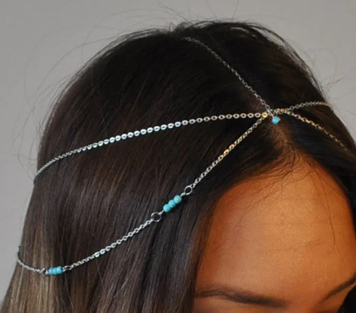 Necklaces alice H265 Silver Turquoise Bead Headdress