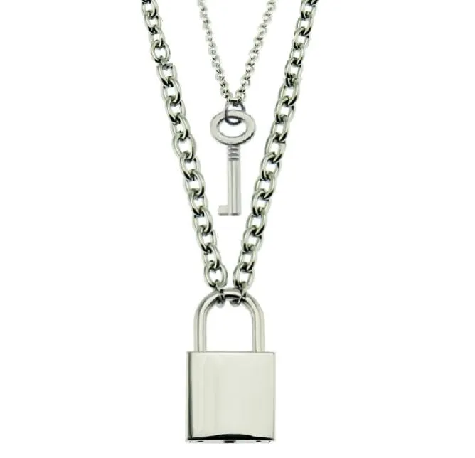 Necklaces alice N1162 Silver Padlock Key Chain Necklace with FREE EARRINGS