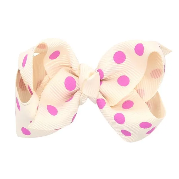Necklaces H803 Ivory Pink Polka Dot Small Hair Bow Alligator Clip 01