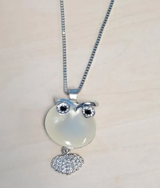 Necklaces N1815 Silver Moonstone Owl Necklace with FREE Earrings POLLY