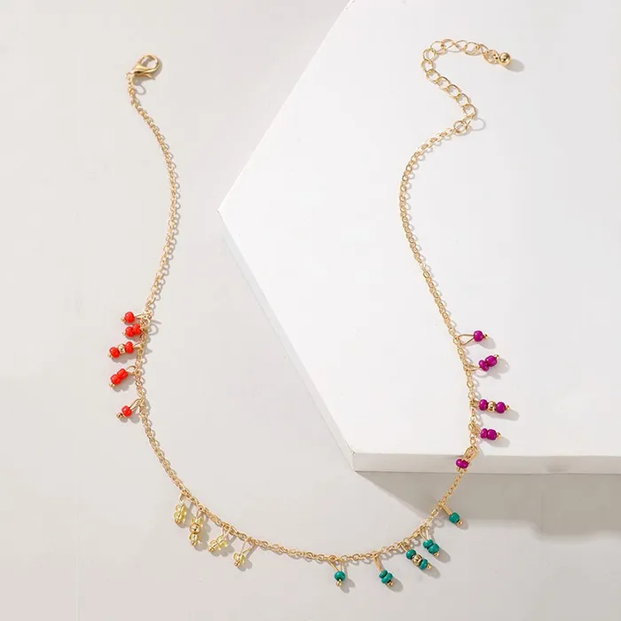Necklaces N2034 Gold Multi Color Seed Bead Dangle Necklace with FREE Earrings 01 Necklaces N2034 Gold Multi Color Seed Bead Dangle Necklace with FREE Earrings 01